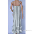 Women Pleated Dress with Striped Hem